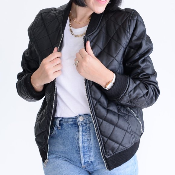 Guess Jackets & Blazers - Guess Faux Leather Black Bomb Jacket Coat Size Large